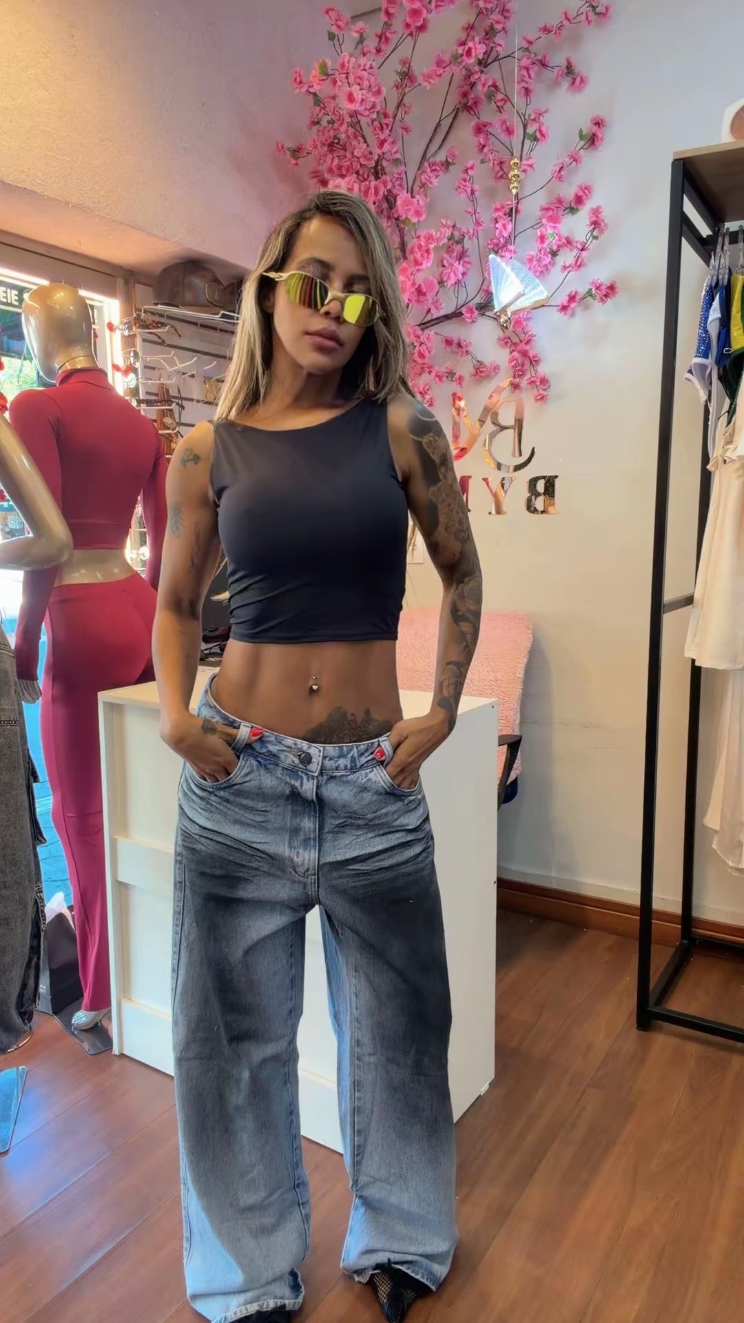 Calça Jeans Premium Wide Leg com Pigmentos Pretos